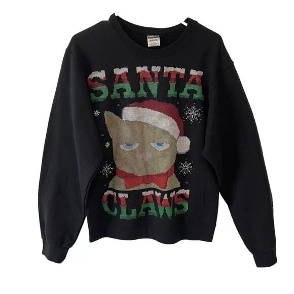 Holiday Time Ugly Christmas Men's Sweater Santa Claws Black Crewneck Size Small - Picture 2 of 7